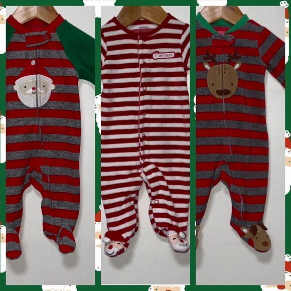 Carter’s Bundle of 3 Christmas Footed Sleepers 3 Months - Picture 1 of 4